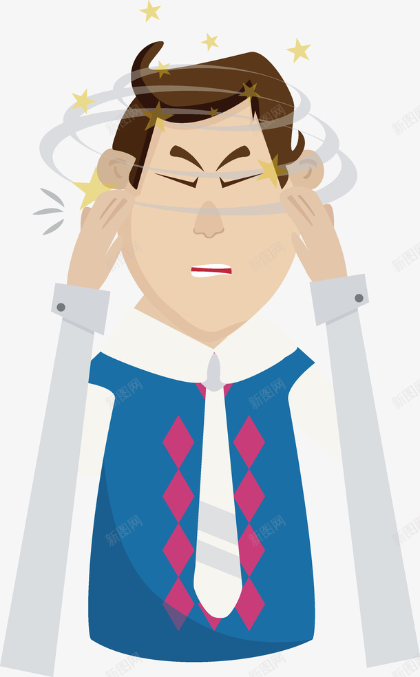 卡通加班紧张头晕插画矢量图ai免抠素材_新图网 https://ixintu.com 上级领导 人物 加班 卡通形象 卡通男人 商务 头晕 头脑混乱 工作人员 广告设计 总经理 男士白领 矢量图 紧张