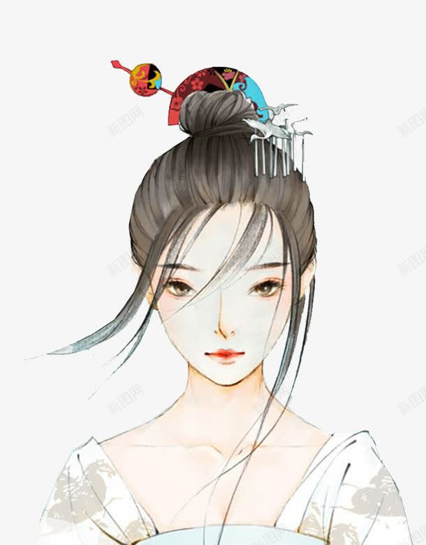 飘逸古代丫头手绘png免抠素材_新图网 https://ixintu.com 丫头 发髻 可爱 唯美 头部 白皙 簪子 红唇 长发 颔首 风吹 飘逸