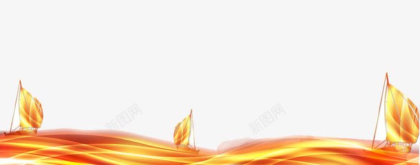 金色海洋帆船png免抠素材_新图网 https://ixintu.com 帆船 波浪 海洋 远方 金色