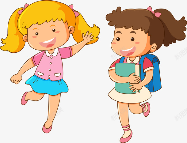 一起上学的小女孩png免抠素材_新图网 https://ixintu.com 一起上学 两个女孩 小女孩 开心 手舞足蹈 蹦蹦跳跳