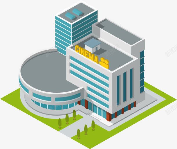 立体电影院模型png免抠素材_新图网 https://ixintu.com 建筑 影剧院 电影院 矢量素材 立体