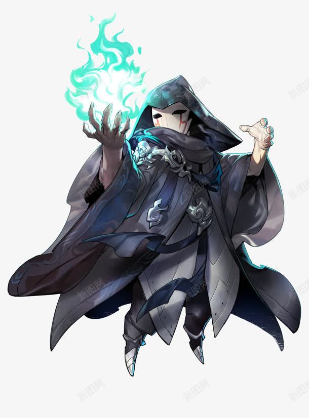 卡通戴面具的魔法师蓝色火焰png免抠素材_新图网 https://ixintu.com 卡通 火焰 蓝色 面具 魔法师