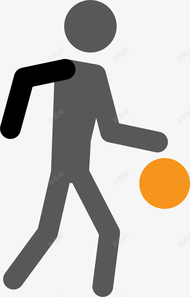 灰色扁平打球小人png免抠素材_新图网 https://ixintu.com 健康 强身健体 打球小人 火柴人 火柴人跑步 篮球运动 运动健身 锻炼