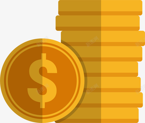 金色硬币卡通扁平化矢量图ai免抠素材_新图网 https://ixintu.com 卡通 卡通矢量金钱 卡通金钱 卡通风格 扁平风格 金色硬币 钞票 矢量图