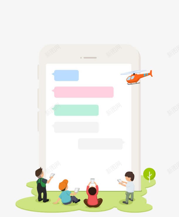 社交通讯png免抠素材_新图网 https://ixintu.com APP元素 卡通人物 手机 手绘 模型机 直升机