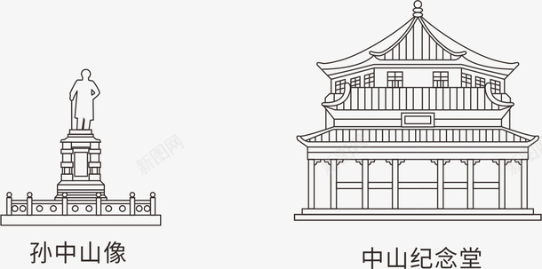 广州市中山纪念堂线稿png免抠素材_新图网 https://ixintu.com 中山纪念堂 写真在线 地标 广州 线稿