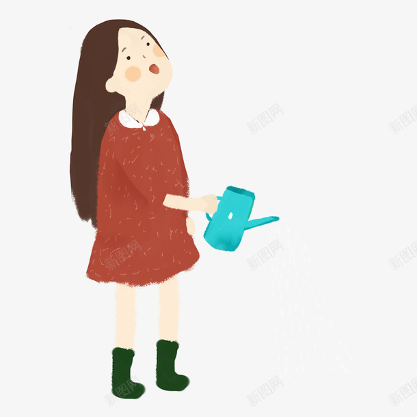植树节浇水插画psd免抠素材_新图网 https://ixintu.com 公益 双手 小女孩 小清新 植树 植树节 植物 治愈 浇水 清新 种树 绿化 绿植