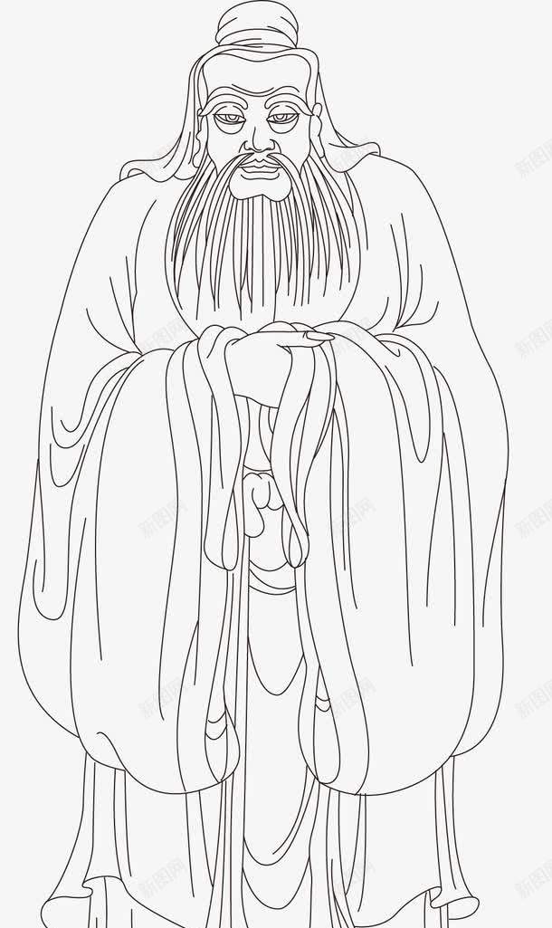 孔子图线稿png免抠素材_新图网 https://ixintu.com 头像 孔子 尊贤 线稿