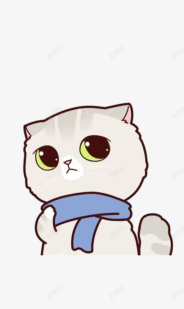 大眼猫咪png免抠素材_新图网 https://ixintu.com 围脖装饰 大眼睛 灰色 猫咪 蓝色围巾