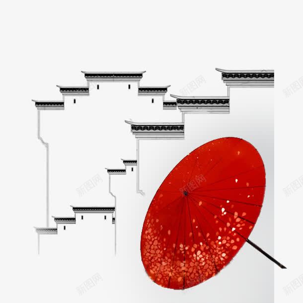 湘西建筑图png免抠素材_新图网 https://ixintu.com 免抠图 免抠图素材 湖南 湘西 湘西建筑 红色的油纸伞