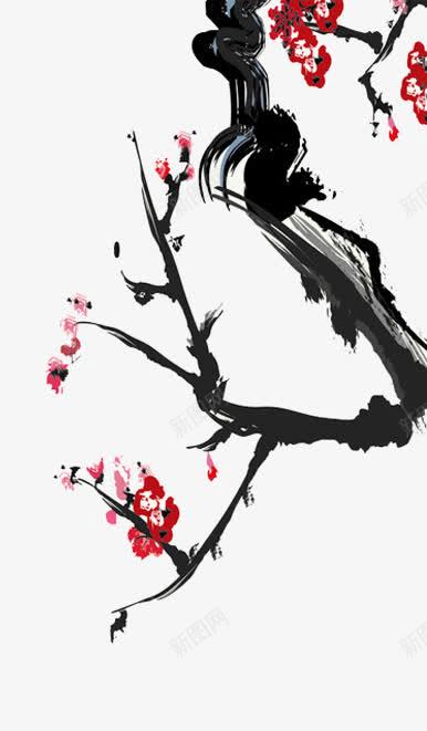 水墨花梅花png免抠素材_新图网 https://ixintu.com 墨色花 毛笔触点 红梅 黑色