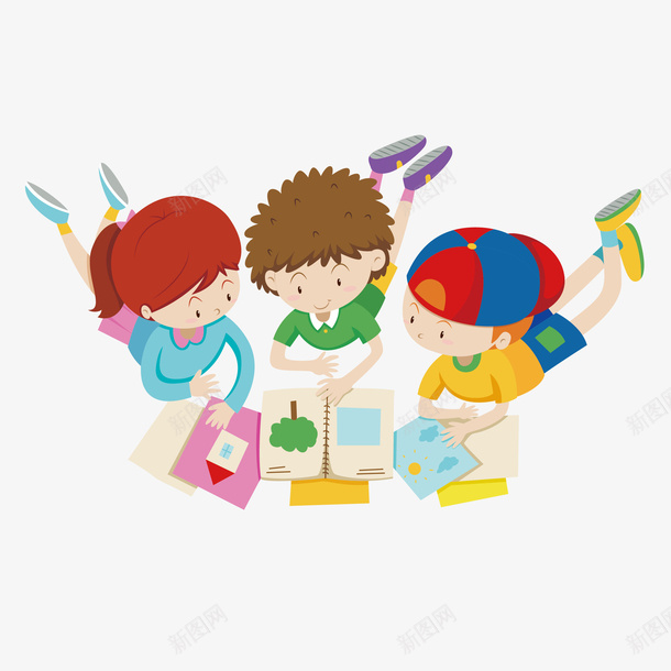 卡通趴在地上玩耍的小孩矢量图eps免抠素材_新图网 https://ixintu.com 卡通 卡通小孩 可爱 可爱小孩 玩耍 看书 趴在地上 趴着 矢量图