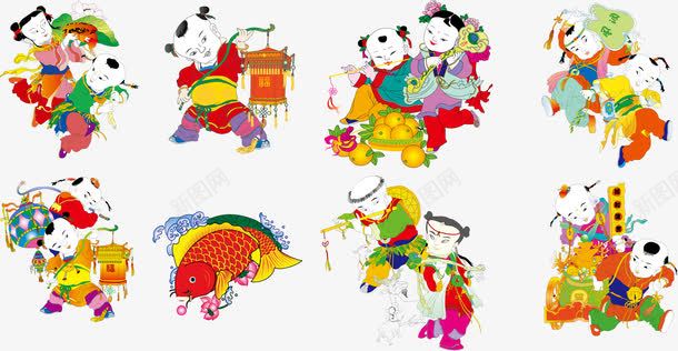 可爱中国年画png免抠素材_新图网 https://ixintu.com 中国风 古典 吉祥娃娃 墙画 年画 鲤鱼跳龙门