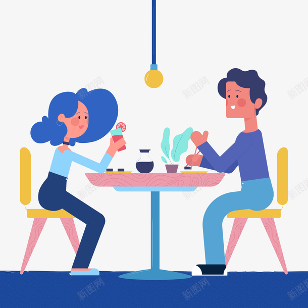 创意吃饭的情侣png免抠素材_新图网 https://ixintu.com 七夕节 人物设计 吃饭 坐在餐桌前 情侣 扁平化 约会 约会吃饭 面对面情侣