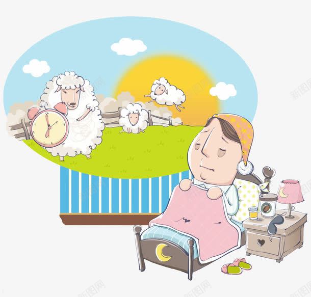 数羊的年轻人png免抠素材_新图网 https://ixintu.com PNG PNG免费下载 PNG图片 PNG矢量 卡通 困倦 失眠 数羊 疾病