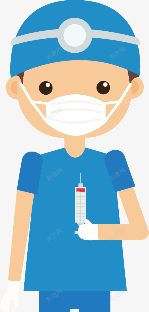 拿着针筒的医生矢量图ai免抠素材_新图网 https://ixintu.com 医护人员 卡通手绘 戴口罩 蓝色上衣 蓝色帽子 矢量图