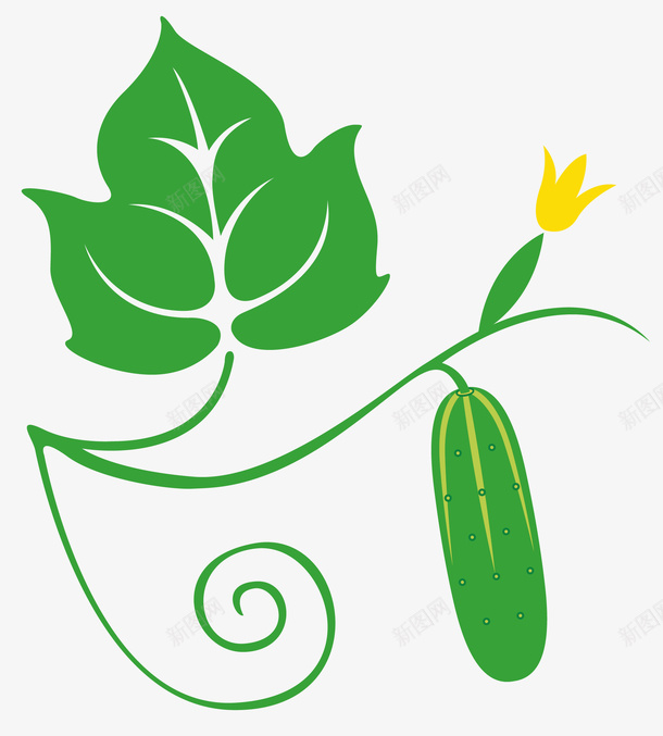 藤蔓卡通绿色黄瓜png免抠素材_新图网 https://ixintu.com 扁平风格 水果蔬菜 矢量黄瓜 绿色 翠绿的黄瓜 藤蔓