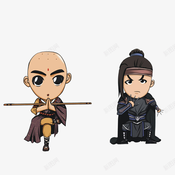 卡通单脚站立的和尚和手拿武器的psd免抠素材_新图网 https://ixintu.com 侠客插画 侠客水墨画 剑 单脚站立 卡通单脚站立的和尚和手拿武器的江湖侠客素材免费下载 古代和尚 古装人 手拿武器 江湖侠客 舞剑