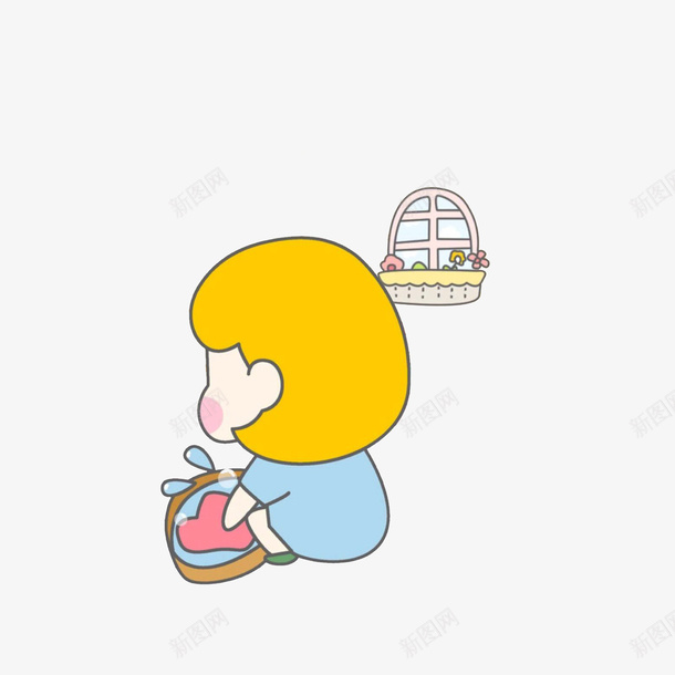 蹲着手洗衣服的女孩psd免抠素材_新图网 https://ixintu.com 便服 卡通 洗衣服的女人 窗台 蹲着手洗衣服的女孩 鲜花