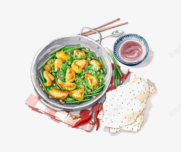 水彩食物png免抠素材_新图网 https://ixintu.com 午饭 卡通 彩色 手绘 水彩 筷子 装饰 食物 饭菜