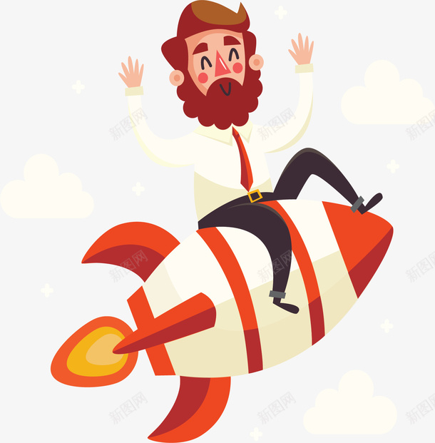骑着火箭上天的人矢量图ai免抠素材_新图网 https://ixintu.com 启动项 商务小人 火箭 火箭上天 矢量png 骑着火箭 矢量图