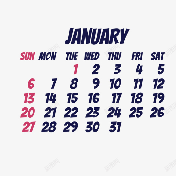 黑红色2019年1月日历矢量图ai免抠素材_新图网 https://ixintu.com 1月 2019年 2019年日历 日历 红色 黑色 矢量图