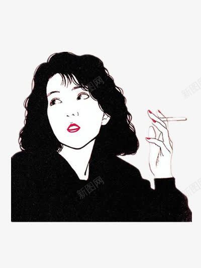 手绘头像png免抠素材_新图网 https://ixintu.com 个性女生头像 抽烟 黑色