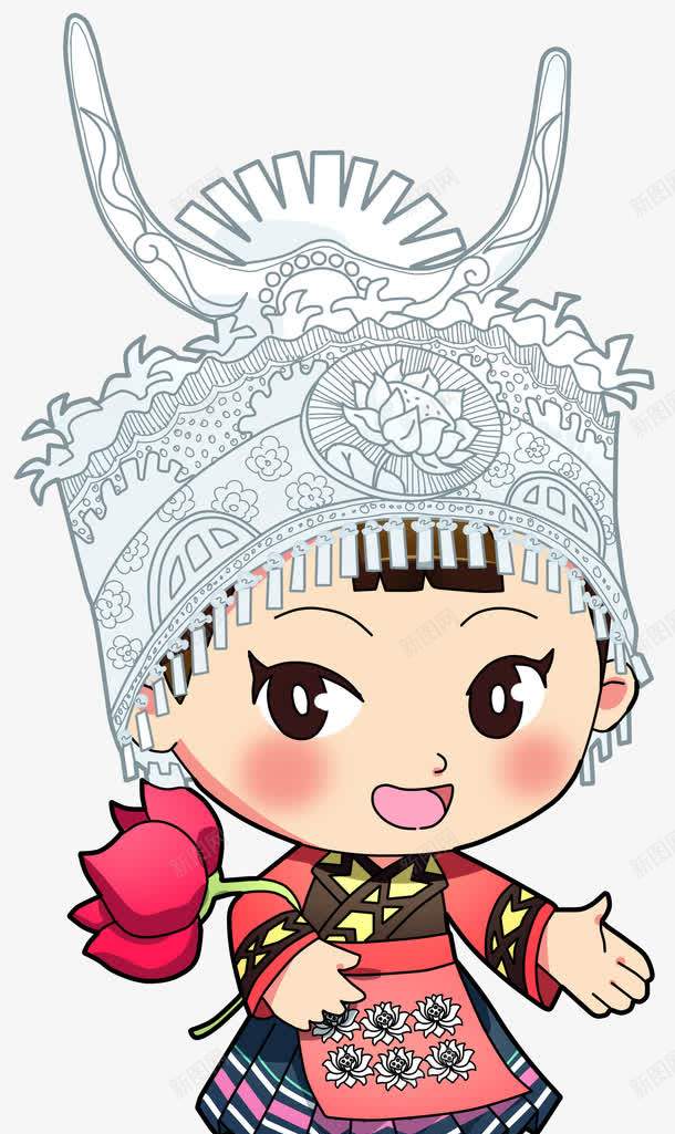 苗族少女png免抠素材_新图网 https://ixintu.com 卡通 可爱 女孩 少女 手绘 苗族 贵州苗族