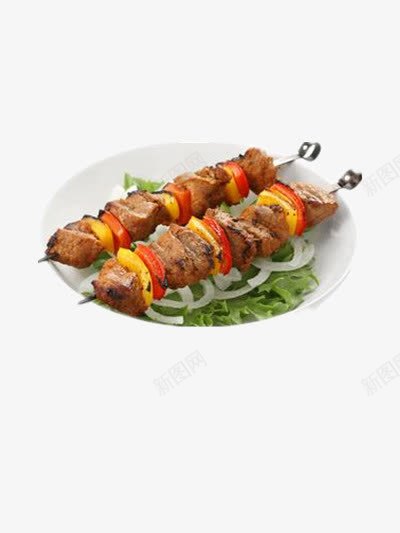 蔬菜加肉烤串png免抠素材_新图网 https://ixintu.com 夜宵 夜市 撸串 烤串 烤肉 烧烤海报设计 白盘子 美食 肉串 铁签 食物