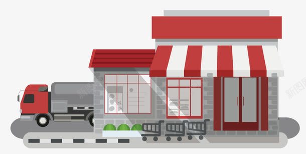 便利店店面图png免抠素材_新图网 https://ixintu.com 卡通便利店 卡通货车 红色便利店店面