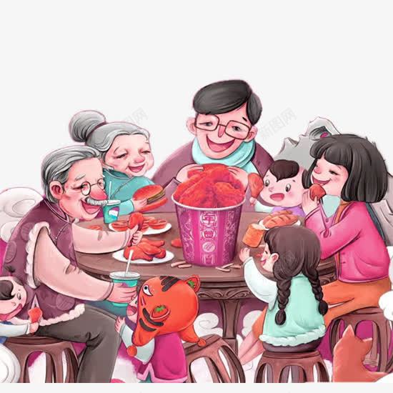 新年团圆饭png免抠素材_新图网 https://ixintu.com 团圆饭 家人 炸鸡 红色