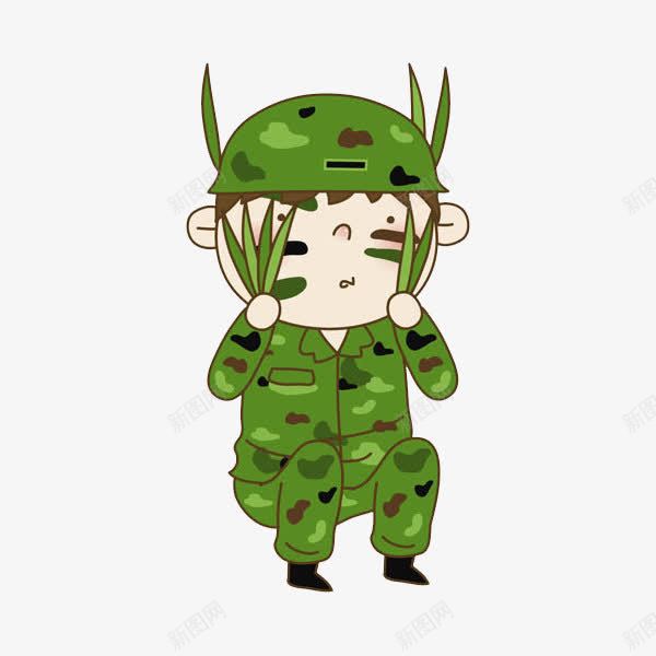 卡通隐藏的军人图png免抠素材_新图网 https://ixintu.com 军人 军装 卡通 小草 帅气的 绿色的 隐蔽 隐藏的