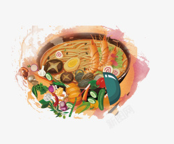 卡通手绘美食好吃的火锅素材