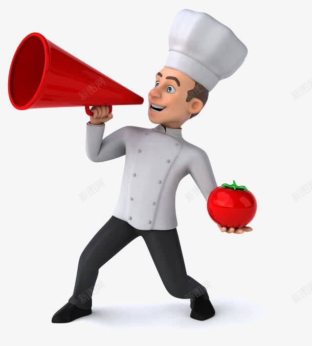 手拿番茄喇叭的厨子png免抠素材_新图网 https://ixintu.com a 下厨 做食物 做饭 卡通 厨子 厨师 厨师帽 烧菜 烧饭 烹调 烹饪 煮饭