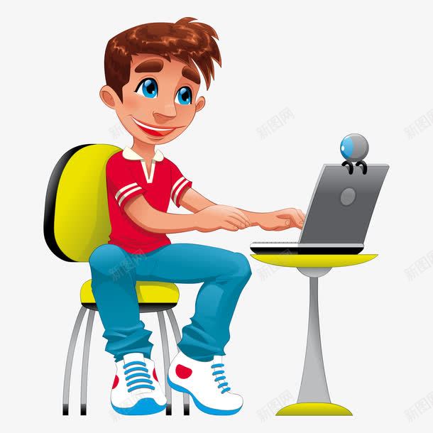 网友png免抠素材_新图网 https://ixintu.com 可爱 坐姿端正 玩电脑坐姿 玩电脑的人 男孩 笔记本电脑