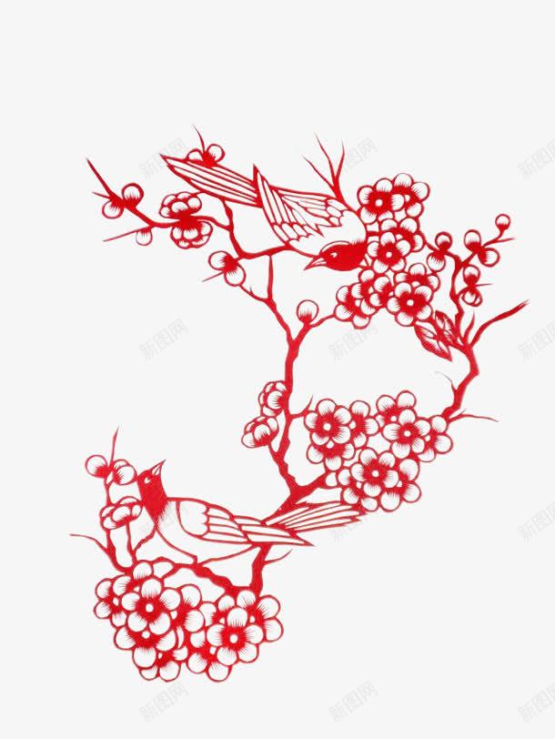 红色中国梅花剪纸窗花png免抠素材_新图网 https://ixintu.com 中国 剪纸 梅花 窗花 红色