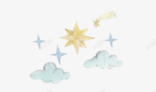 蓝天白云流星手绘png免抠素材_新图网 https://ixintu.com 云朵 可爱 彩铅 手绘 星星 流星 蓝色云朵 装饰
