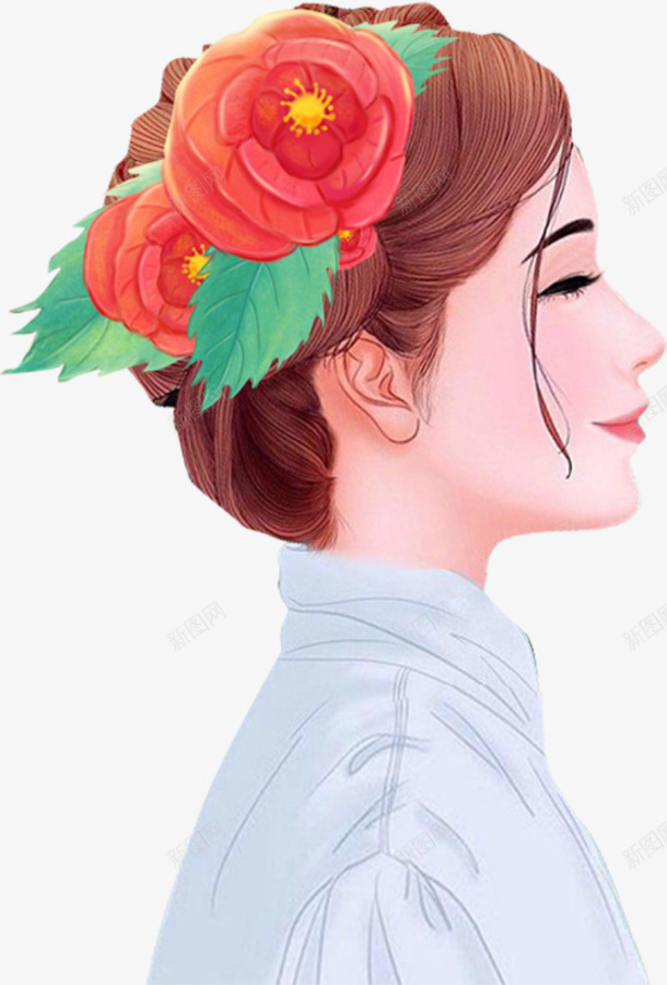 微笑美丽花朵女孩png免抠素材_新图网 https://ixintu.com 图案 女王节 女神节 妇女节 微笑女孩 花朵女孩 装饰图案
