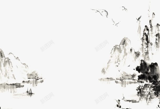 水墨山手绘山中国风png免抠素材_新图网 https://ixintu.com 意境 手绘山峰 插画 群山 黑色