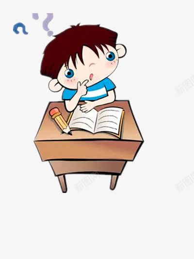 写作业有疑问的孩子png免抠素材_新图网 https://ixintu.com 人物 简单 课桌 问号