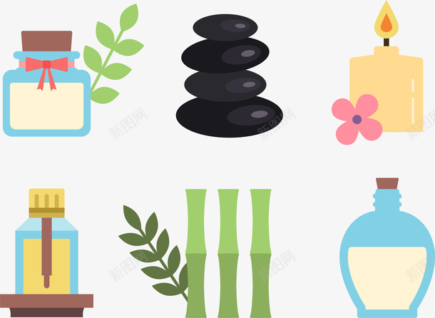 卡通扁平化spa用品png免抠素材_新图网 https://ixintu.com spa 卡通 可爱 扁平化 护肤用品 矢量图案 美容