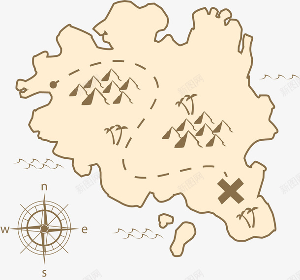 简约手绘地形图矢量图eps免抠素材_新图网 https://ixintu.com 地形图 指南针 方向指引 求生地图 矢量素材 矢量图