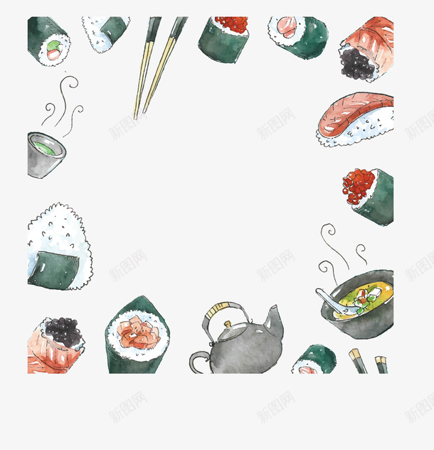 手绘水彩日式美食png免抠素材_新图网 https://ixintu.com 寿司 手绘风 日式美食 日本美食 矢量png 美食