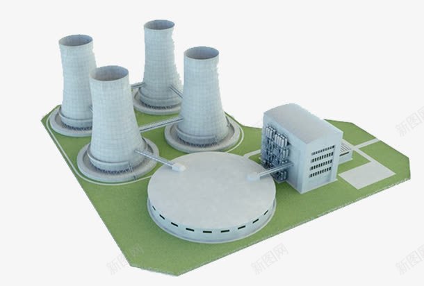 核电站模型png免抠素材_新图网 https://ixintu.com 发电 建筑物 污染 烟囱 环保 电站 能源