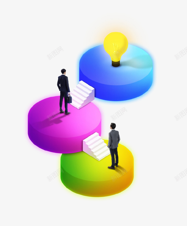 企业文化成功的阶梯立体插画psd免抠素材_新图网 https://ixintu.com 企业文化 圆台 成功 灯泡 立体插画 阶梯