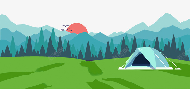 手绘创意绿色户外风景露营psd免抠素材_新图网 https://ixintu.com 创意 夏令营 户外 手绘 手绘创意绿色户外风景露营 绿色 露营 风景