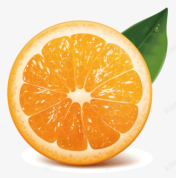 半个橙子png免抠素材_新图网 https://ixintu.com 切开 橘黄色 水果 水果蔬菜 绿色叶子 食物 饱满的果肉