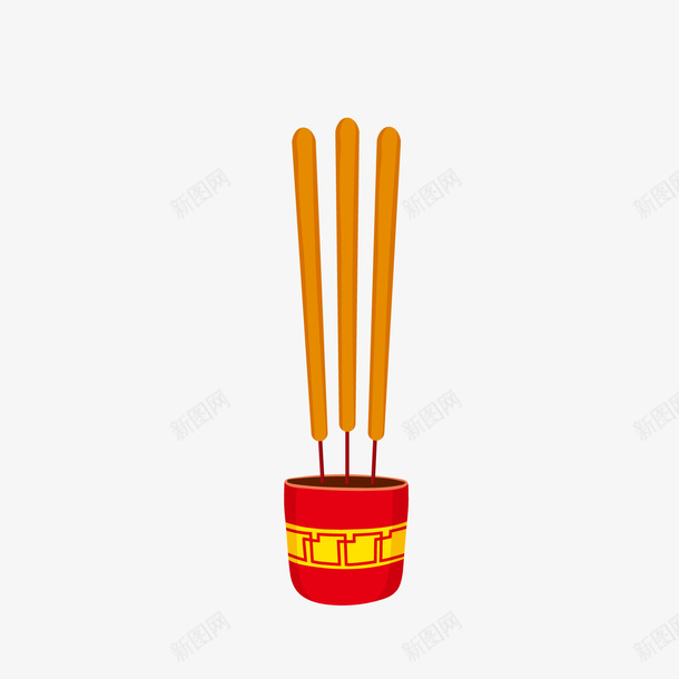 红色香炉里的香png免抠素材_新图网 https://ixintu.com 卡通香火 卡通香炉 手绘香炉 红色香炉 背景装饰 香 香火