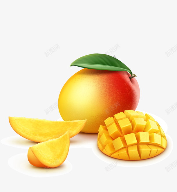 新鲜的贵妃芒矢量图eps免抠素材_新图网 https://ixintu.com 多汁的芒果 新鲜的芒果 矢量png 芒果 贵妃芒 金黄色芒果 矢量图