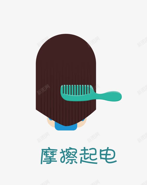 摩擦起电png免抠素材_新图网 https://ixintu.com 头发 小实验 摩擦 梳子 矢量素材 起电